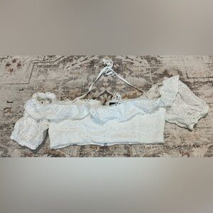 White Ruffled Eyelet Crop Top